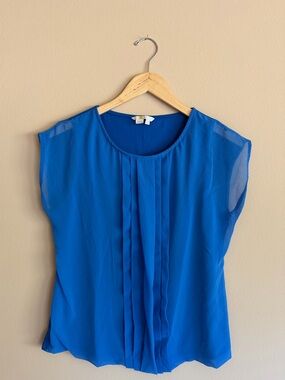 Boden Royal Blue Pleated Chiffon‎ Cap-Sleeve Top